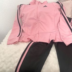 Adidas Toddler Girls pink and black tracksuit